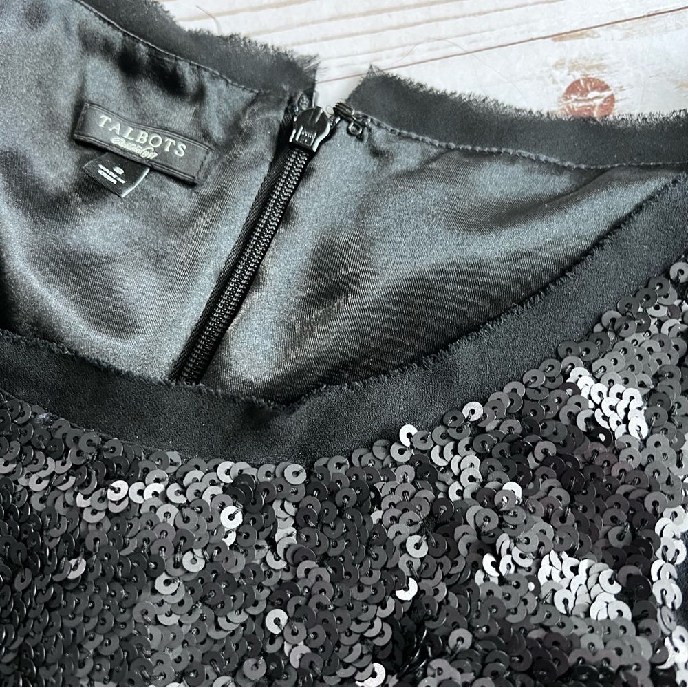 Talbots 100% Silk Elegant Sequined Cocktail Dress in Dark Gray size 8 - Picture 9 of 13